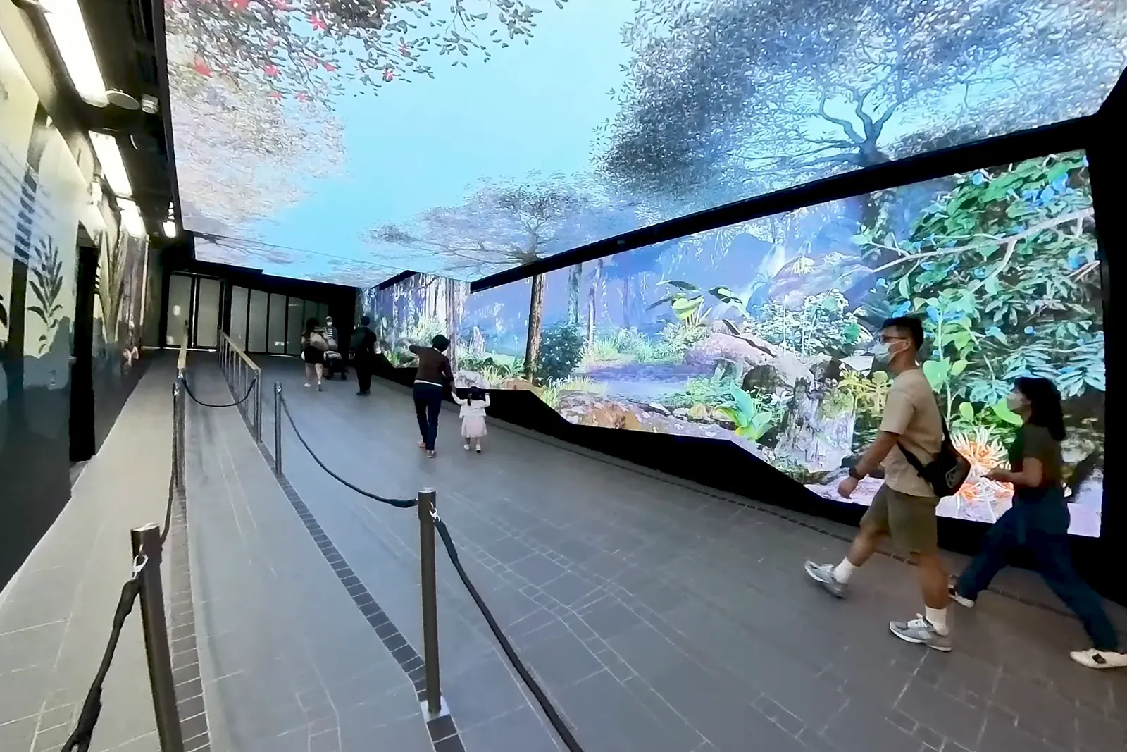 The waiting area at the Central Terminus after its 2022 renovation, with rope lanes beside a wall display