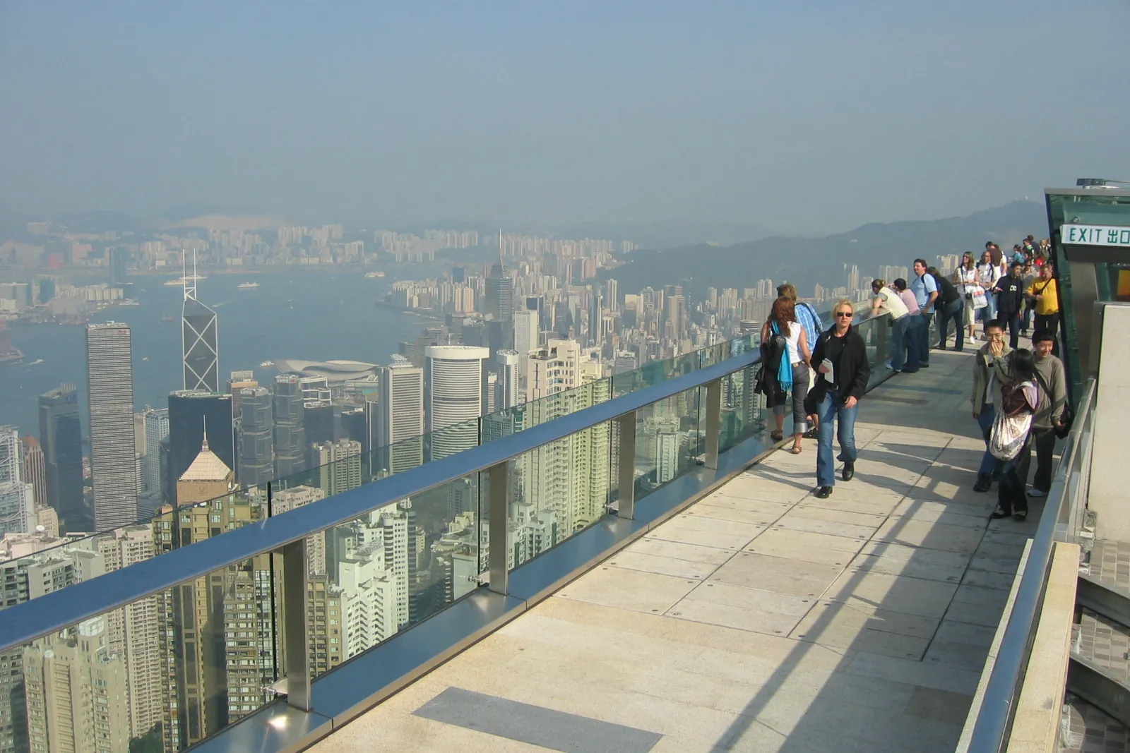 A viewing terrace on top of the Peak Tower in hazy weather, photographed in December 2006